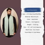 Sea Green Wool Muffler Herringbone Pattern Scarf - Image 9