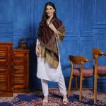 Soft Wool Wrap Warm Thick Wine Floral Stole - Image 4