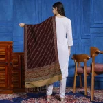 Soft Wool Wrap Warm Thick Wine Floral Stole - Image 5