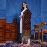 Soft Wool Wrap Warm Thick Wine Floral Stole - Image 2