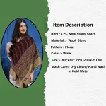 Soft Wool Wrap Warm Thick Wine Floral Stole - Image 7
