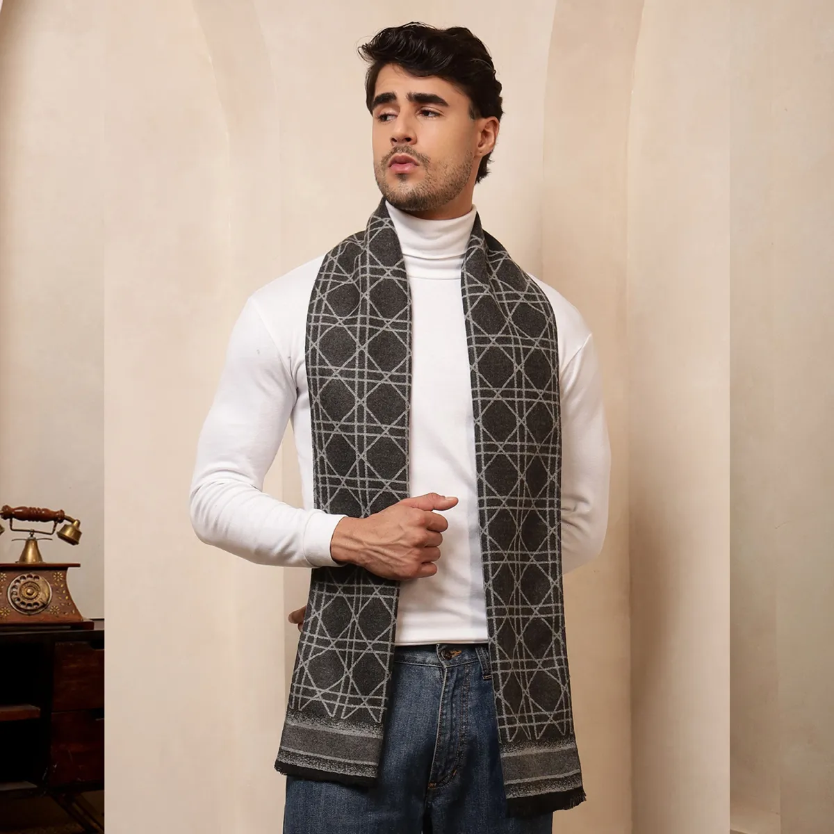 stylish-gray-tartan-muffler-mens-winter-wool-scarf WM-189 (1)