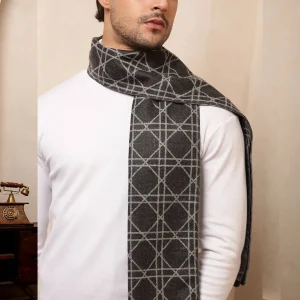 Stylish Gray Tartan Muffler Men's Winter Wool Scarf - Image 7