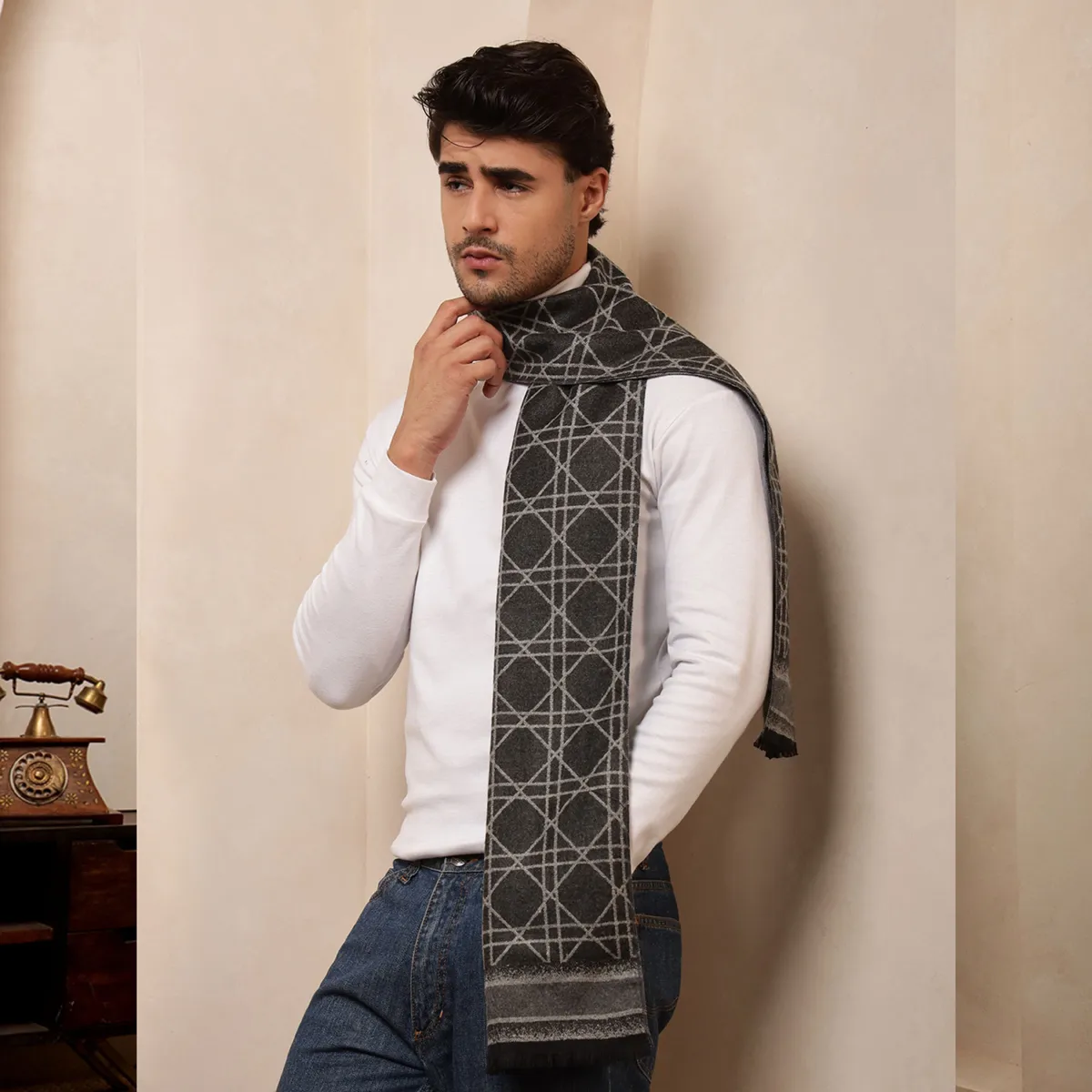 stylish-gray-tartan-muffler-mens-winter-wool-scarf WM-189 (5)