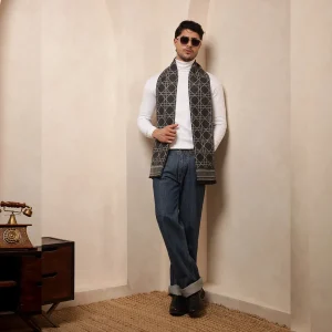 Stylish Gray Tartan Muffler Men's Winter Wool Scarf - Image 5