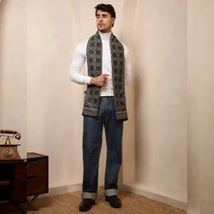 Stylish Gray Tartan Muffler Men's Winter Wool Scarf - Image 6