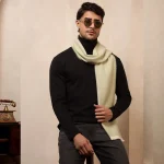 Stylish Green Herringbone Wool Muffler - Image 2