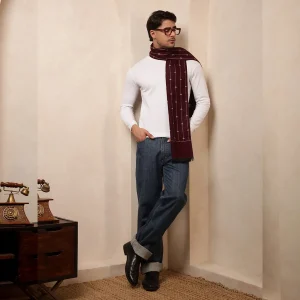 Stylish Wine Color Wool Muffler Winter Reversible Scarf - Image 5