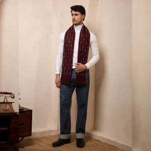 Stylish Wine Color Wool Muffler Winter Reversible Scarf - Image 6