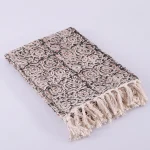Traditional Bagru Hand Block Printed Throw Black Floral Blanket - Image 2