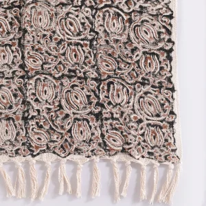 Traditional Bagru Hand Block Printed Throw Black Floral Blanket - Image 3
