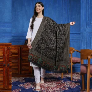 Traditional Black Floral Women Shawl - Image 3