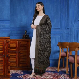 Traditional Black Floral Women Shawl - Image 4