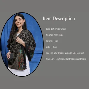 Traditional Black Floral Women Shawl - Image 7