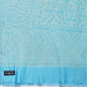 Turquoise Paisley Wrap Cashmere Wool Stole - Image 6