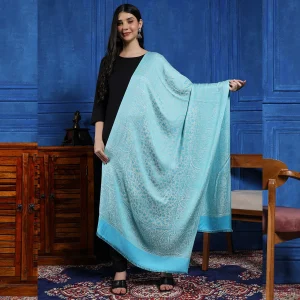 Turquoise Paisley Wrap Cashmere Wool Stole - Image 3