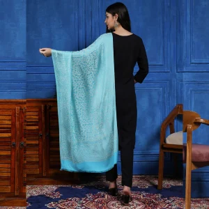 Turquoise Paisley Wrap Cashmere Wool Stole - Image 5