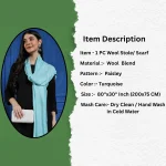 Turquoise Paisley Wrap Cashmere Wool Stole - Image 7