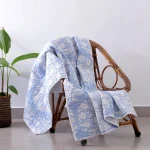 Twin Size Blue Tree Print Cotton Blanket / Throw