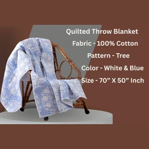 Twin Size Blue Tree Print Cotton Blanket / Throw - Image 3