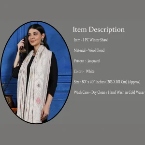 White Floral Wrap Pashmina Style Shawl - Image 7