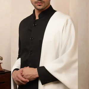 White Woven Wool Kullu Weaving Pallu Designed Shawl for Men's - Image 9