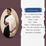 White Woven Wool Kullu Weaving Pallu Designed Shawl for Men's - Image 11