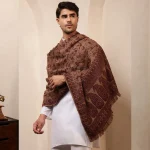 Winter Floral Pashmina Shawl Men's Large Soft Wool Wrap Warm Beige - Image 3