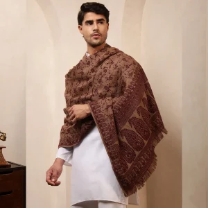 Winter Floral Pashmina Shawl Men's Large Soft Wool Wrap Warm Beige - Image 3