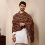 Winter Floral Pashmina Shawl Men's Large Soft Wool Wrap Warm Beige - Image 2