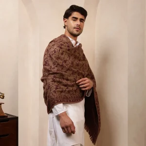 Winter Floral Pashmina Shawl Men's Large Soft Wool Wrap Warm Beige - Image 4