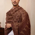 Winter Floral Pashmina Shawl Men's Large Soft Wool Wrap Warm Beige - Image 8