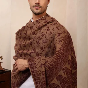 Winter Floral Pashmina Shawl Men's Large Soft Wool Wrap Warm Beige - Image 8