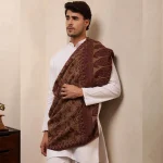 Winter Floral Pashmina Shawl Men's Large Soft Wool Wrap Warm Beige - Image 5