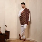 Winter Floral Pashmina Shawl Men's Large Soft Wool Wrap Warm Beige - Image 6