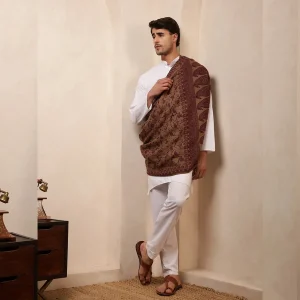 Winter Floral Pashmina Shawl Men's Large Soft Wool Wrap Warm Beige - Image 6