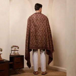 Winter Floral Pashmina Shawl Men's Large Soft Wool Wrap Warm Beige - Image 10