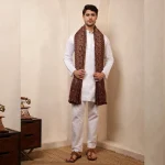 Winter Floral Pashmina Shawl Men's Large Soft Wool Wrap Warm Beige - Image 7