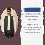 Winter Green Wool Muffler Men's Stylish Tartan Scarf - Image 9