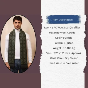 Winter Green Wool Muffler Men's Stylish Tartan Scarf - Image 9