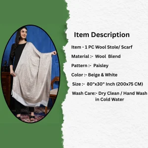 Winter Stole For Women Beige Paisley Wrap - Image 7
