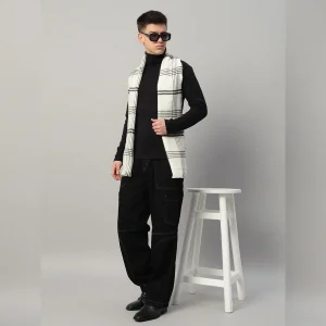Winter Stylish Neck Wraps Men's White Striped Muffler - Image 4