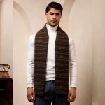 Men's Brown Striped Wool Muffler Comfortable Reversible Neck Wraps