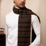 Men's Brown Striped Wool Muffler Comfortable Reversible Neck Wraps - Image 7