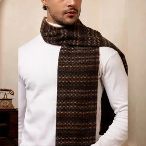 Men's Brown Striped Wool Muffler Comfortable Reversible Neck Wraps - Image 7
