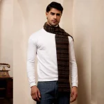 Men's Brown Striped Wool Muffler Comfortable Reversible Neck Wraps - Image 3
