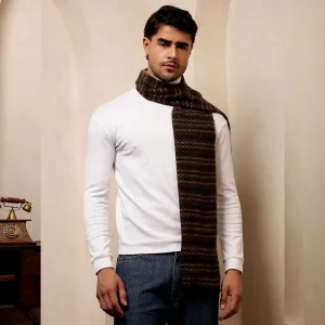 Men's Brown Striped Wool Muffler Comfortable Reversible Neck Wraps - Image 3