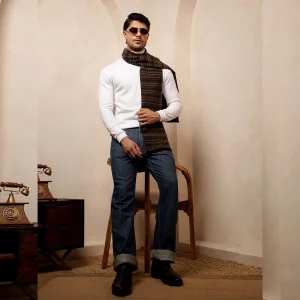 Men's Brown Striped Wool Muffler Comfortable Reversible Neck Wraps - Image 4