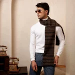 Men's Brown Striped Wool Muffler Comfortable Reversible Neck Wraps - Image 5