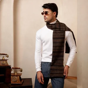 Men's Brown Striped Wool Muffler Comfortable Reversible Neck Wraps - Image 5